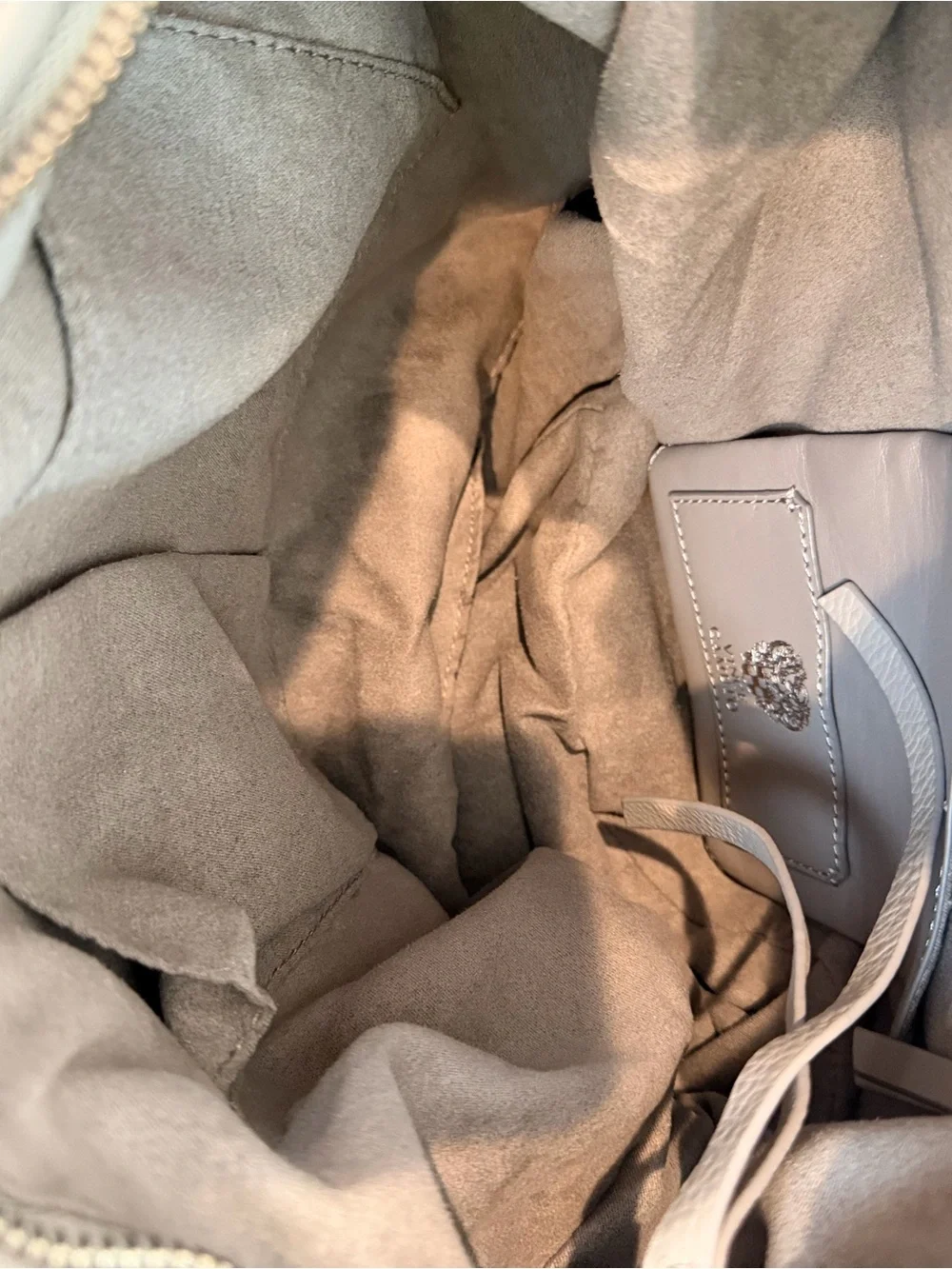 Vince Camuto Light Gray Pebbled Leather Hobo Boho Chic Bag OS